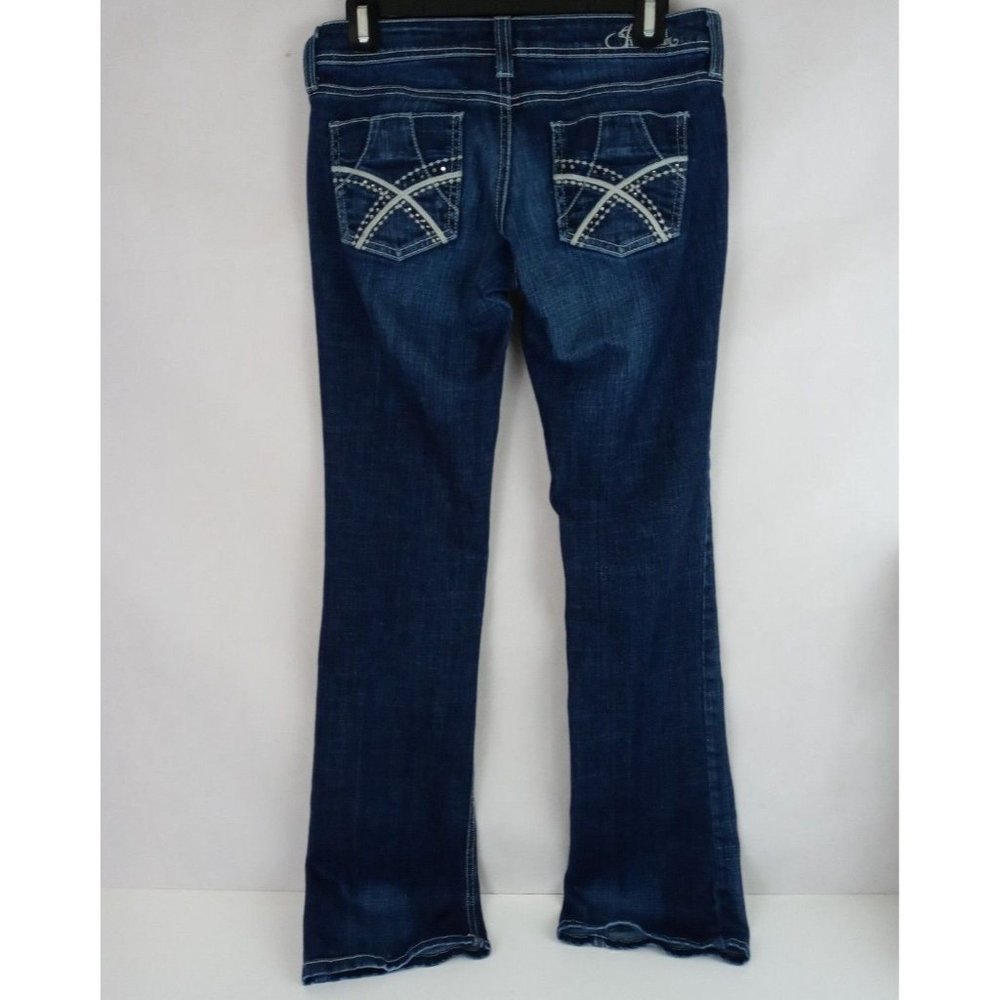 YMI Premium Women's Distressed Embroidered Dark Wash Low Rise Bootcut Jeans 7